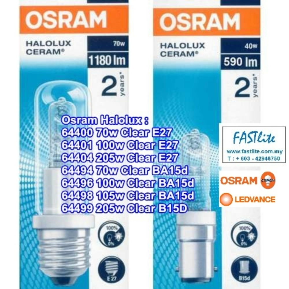 Osram 64496 230v 100w BA15d Clear Halolux Halogen (made In Germany) OSRAM /  LEDVANCE OTHERS Kuala Lumpur (KL), Malaysia, Selangor, Pandan Indah  Supplier, Suppliers, Supply, Supplies | Fastlite Electric Marketing