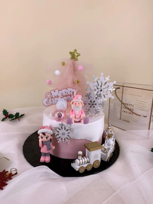 Pink Santa christmas theme fresh cream cake (seasonal)