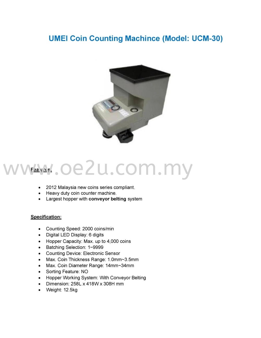 UMEI UCM-30 Coin Counting Counter