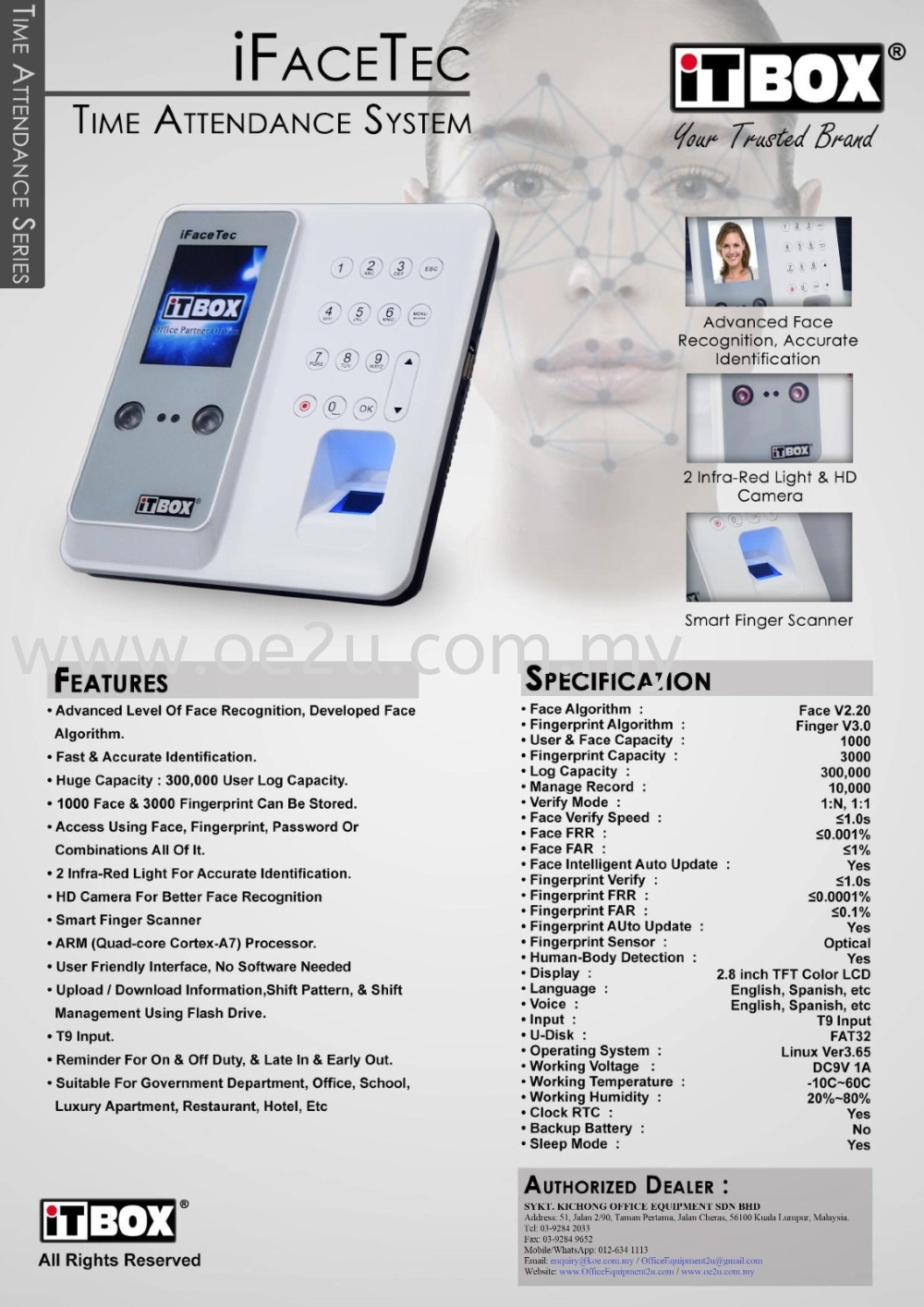  iTBOX iFaceTec Face Recognition & Fingerprint Time Recorder