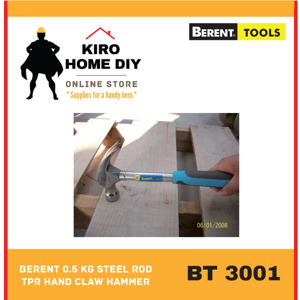 BERENT 0.5 kg Steel Rod TPR Hand Claw Hammer - BT3001