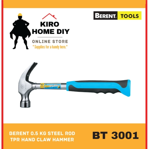 BERENT 0.5 kg Steel Rod TPR Hand Claw Hammer - BT3001