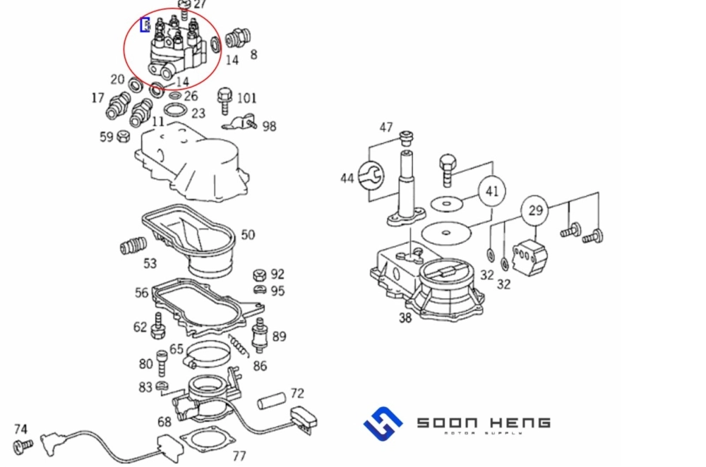 Mercedes-Benz with Engine M103.940/ 941/ 942/ 943/ 980/ 981/ 982/ 983/ 984/ 985/ 987 - Fuel Distributor Repair Kit (Aftermarket)