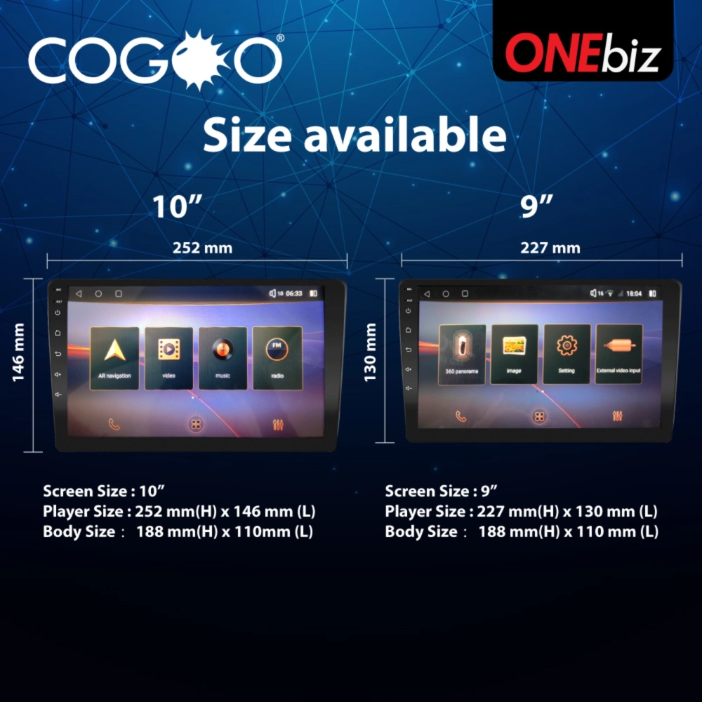Cogoo 9 or 10.1 Inch Android GPS QLED 1280 x 720p HD Player 8 Core 4GB RAM + 64GB ROM + 4G Sim Slot - CG8-010Q4-DSP64 / CG8-009Q4-DSP64