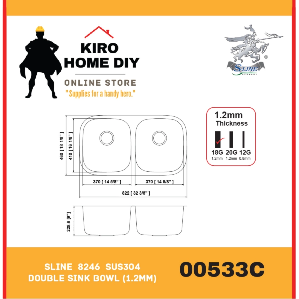 SLINE  8246  SUS304 Double Sink Bowl (1.2mm)  00533C