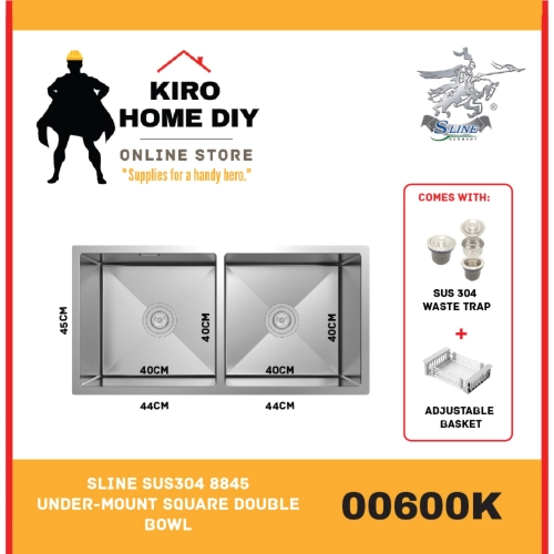 SLINE SUS304 8845 Under-mount Square Double Bowl - 00600K