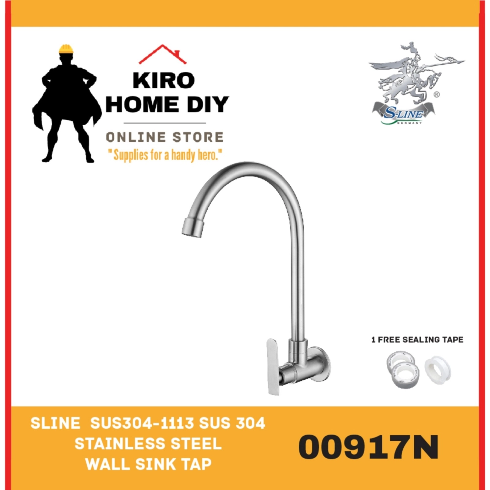 SLINE  SUS304-1113 SUS 304 Stainless Steel Wall Sink Tap - 00917N