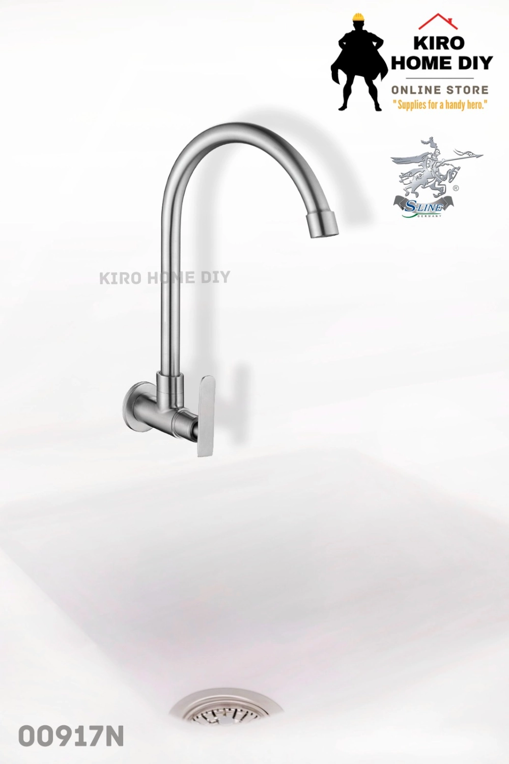 SLINE  SUS304-1113 SUS 304 Stainless Steel Wall Sink Tap - 00917N