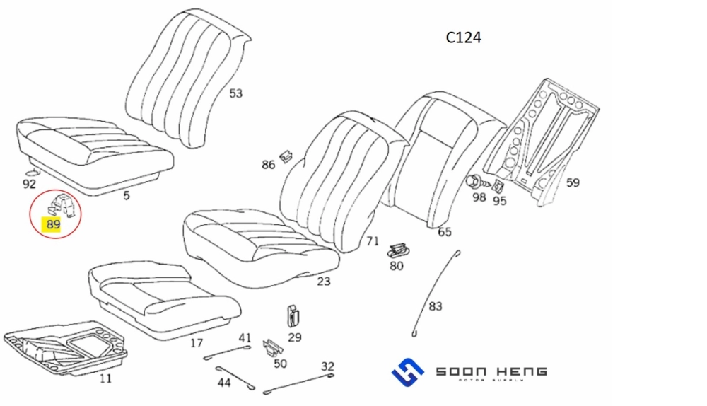 Mercedes-Benz W124, C124, R129 and W201 - Rear Seat Bench Cushion Mounting Spring (Original MB)