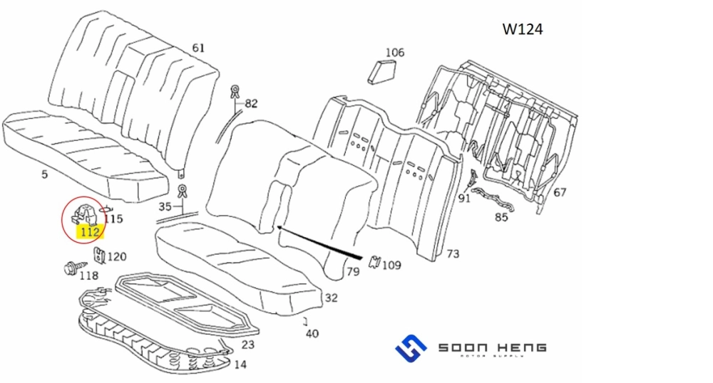 Mercedes-Benz W124, C124, R129 and W201 - Rear Seat Bench Cushion Mounting Spring (Original MB)