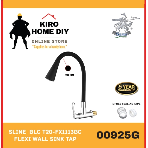 SLINE  BLC T20-FX1113BC Black Flexible Wall Sink Tap - 00925G