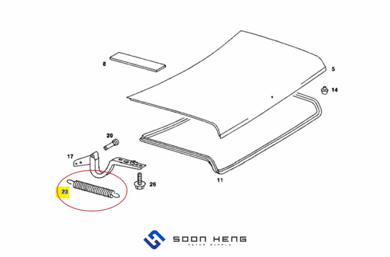 Mercedes-Benz W114, W115, W123 and C123 - Rear Trunk Lid Spring (Original MB)