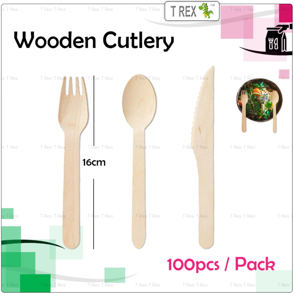 100pcs 16cm Disposable Biodegradable Wooden Cutlery