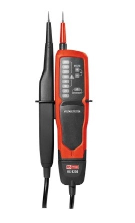 205-0093 - RS PRO DT-9230, LED Voltage tester, 600V ac/dc, Continuity Check, Battery Powered, CAT II