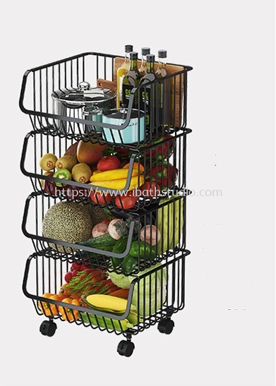 LIVINOX LDR-4UB41-BK 4 Tier Stainless Steel Utility Wire Basket (Black)