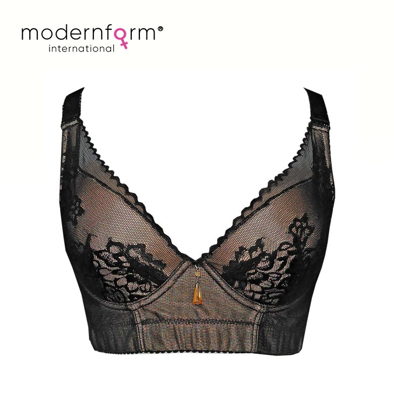 Modernform Hot Sale Women Sexy Black V Deep Bra Cup C with Emboidery Lace (P1183)