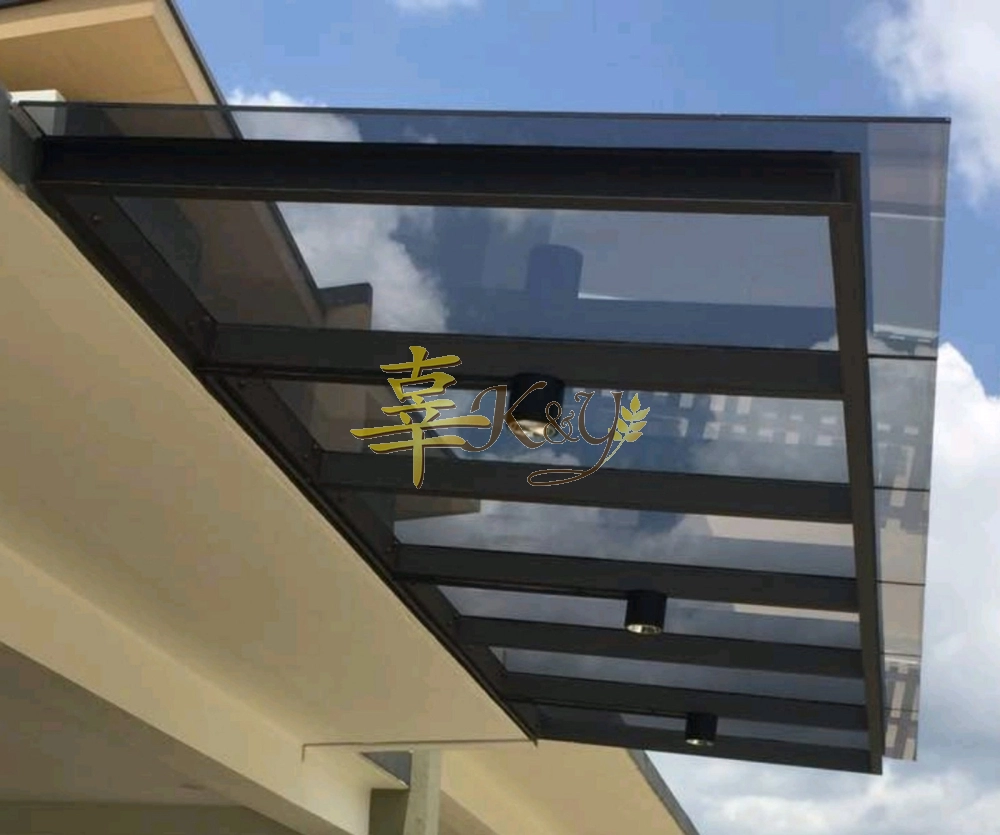 Mild Steel Laminate Glass Roof Awning-Ms 2x4(1.9)Hollow Frame 