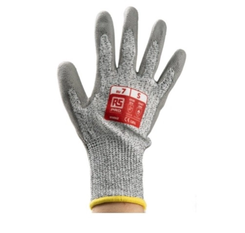 184-6007 - RS PRO Grey Polyurethane Coated HPPE/Nylon/Glass Work Gloves, Size 7, Small