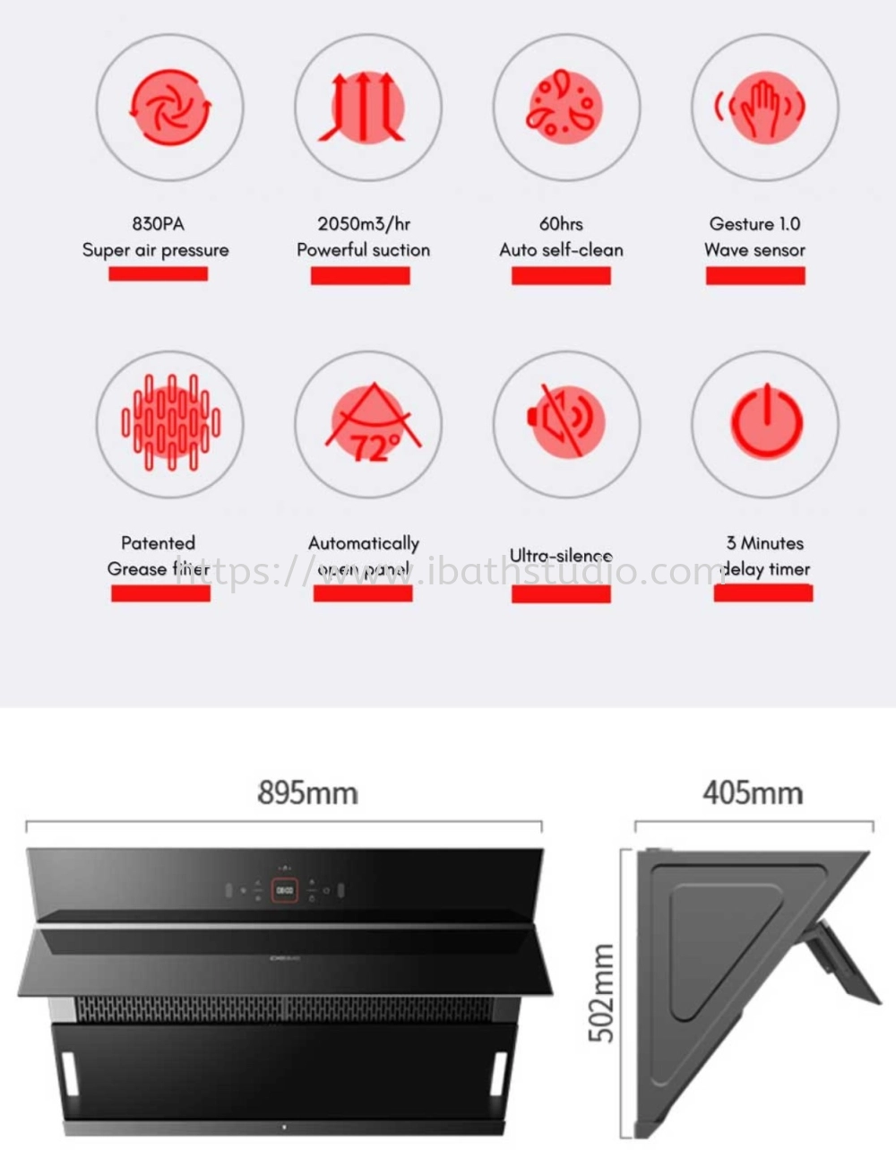 DE&E HA926 90CM CHIMNEY HOOD (SLANTED)