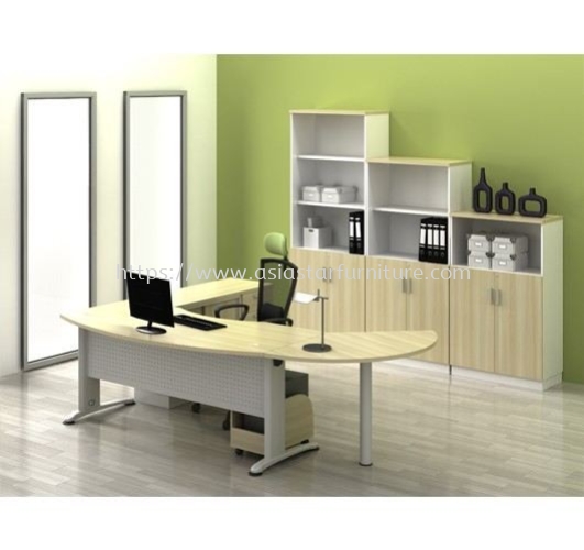 BERLIN EXECUTIVE OFFICE TABLE D-SHAPE WITH LOW CABINET & SIDE DISCUSSION TABLE ABMB 55 FULL SET