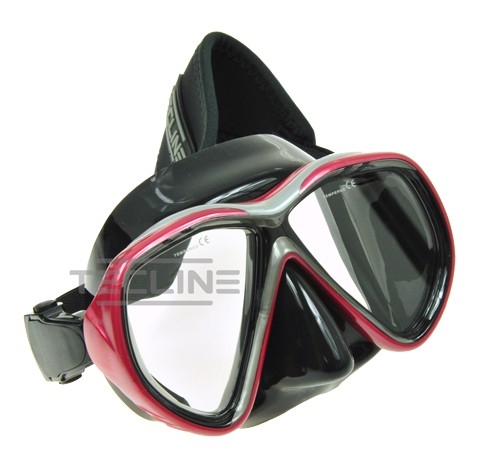 TecLine Tiara mask w/neoprene strap, blk silicone, red frame