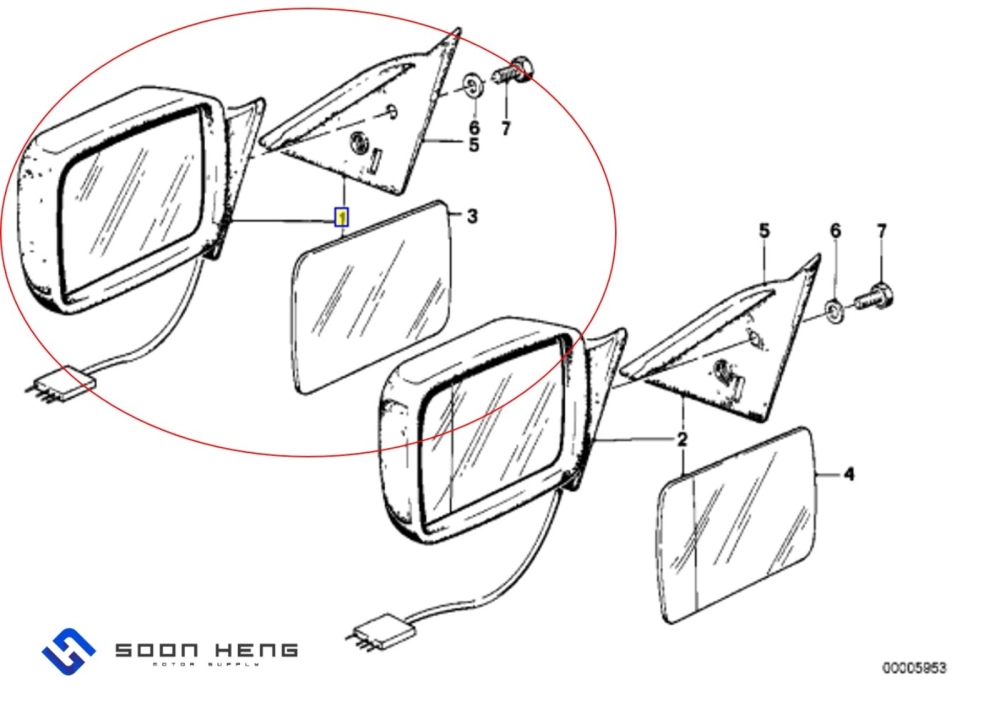 BMW E21 - Left Electric Side View Mirror Assembly (Original BMW)