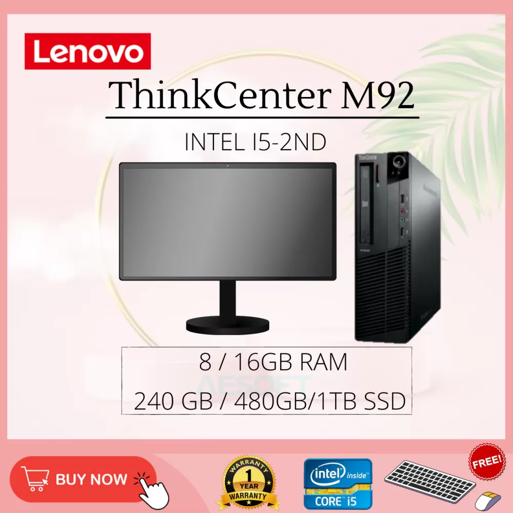 (Refurbished PC Grade AAA) Lenovo ThinkCenter M92 SFF Computer Desktop Full Set