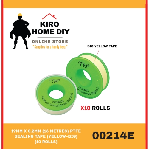 19mm x 0.2mm (16 metres) PTFE Sealing Tape (Yellow-Big) (10 Rolls) - 00214E