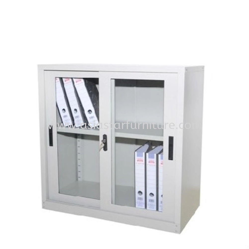 HALF HEIGHT STEEL CUPBOARD WITH GLASS SLIDING DOOR - A110