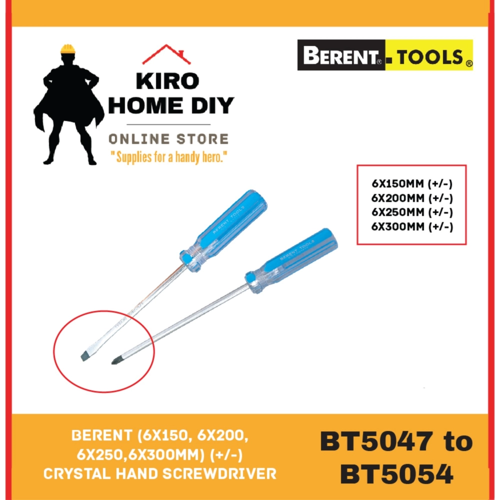 BERENT 6x150, 6x200, 6x250, 6x300mm (+/-) Crystal Hand Screwdriver - BT5047/ BT5048/ BT5049/ BT5050/ BT5051/ BT5052/ BT5053/ BT5054