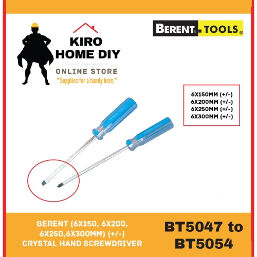 BERENT 6x150, 6x200, 6x250, 6x300mm (+/-) Crystal Hand Screwdriver - BT5047/ BT5048/ BT5049/ BT5050/ BT5051/ BT5052/ BT5053/ BT5054