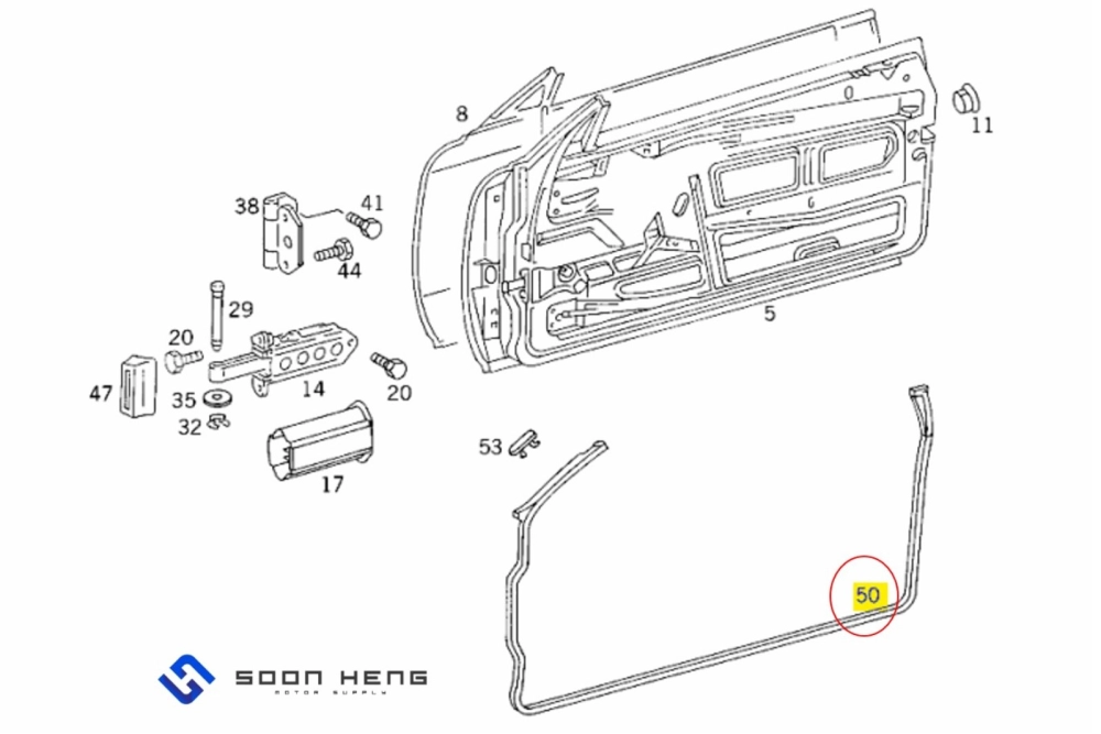 Mercedes-Benz C124 - Left Door Rubber Seal/ Weatherstrip (Original MB)