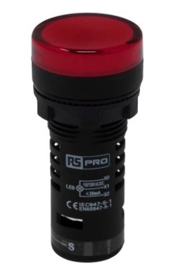 909-2516 - RS PRO, Panel Mount Red LED Pilot Light Complete With Test Circuit, 22mm Cutout, IP65, Ro