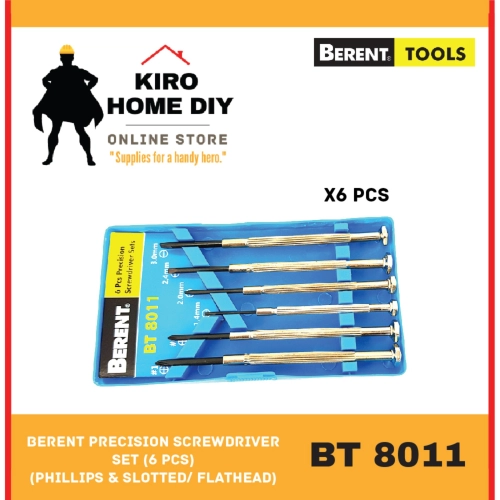 BERENT Precision Screwdriver Set (6 PCS) (Phillips & Slotted/ Flathead) - BT8011