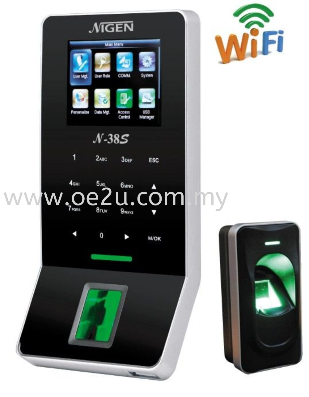 NIGEN N-38S Fingerprint Time Attendance & Door Access System (c/w External Scanner Module, Software Reporting & WiFi Connection)