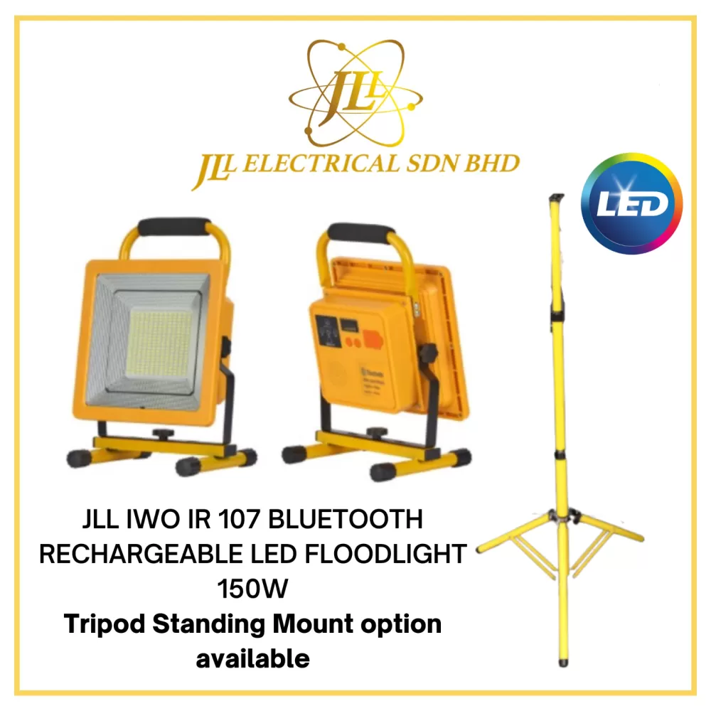 JLL IWO IR 107 PORTABLE BLUETOOTH RECHARGEABLE LED FLOODLIGHT 150W WORKING CONSTRUCTION LIGHT. Tripod Standing Mount option available.