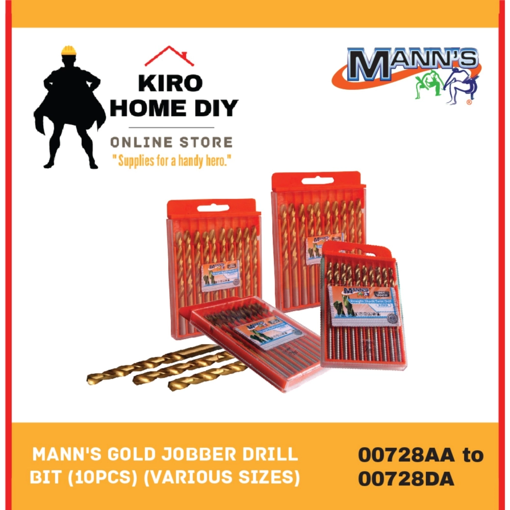 MANN'S (10 PCS)  1.0mm - 4.5mm Gold Jobber Drill Bit - 00728AA/ 00728AB/ 00728AC/ 00728ADZ/ 00728AE/ 00728A/ 00728B/ 00728C/ 00728DA