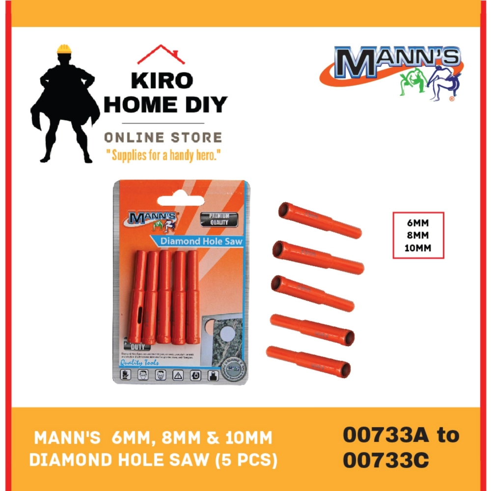 MANN'S  6mm, 8mm & 10mm Diamond Hole Saw (5 PCS) - 00733A / 00733B/ 00733C