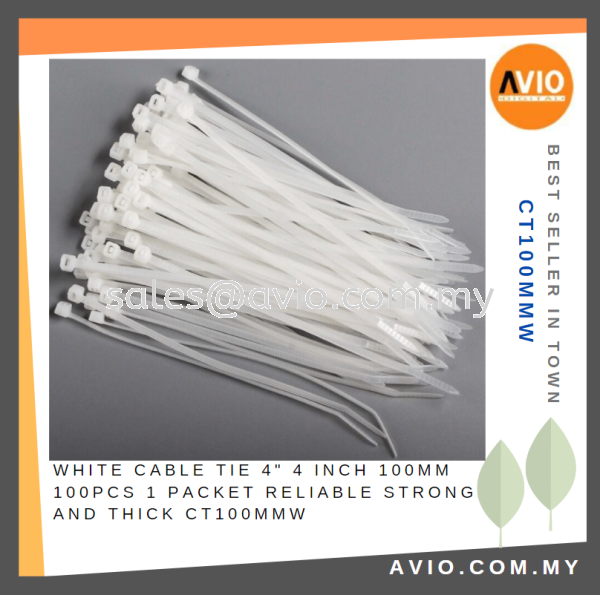 White Cable Tie 4'' 4 Inch 100mm 100pcs 1 Packet Reliable Strong and Thick CT100MMW CABLE / POWER/ ACCESSORIES Johor Bahru (JB), Kempas, Johor Jaya Supplier, Suppliers, Supply, Supplies | Avio Digital