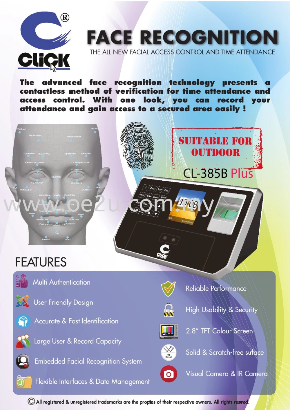 CLICK CL-385B Plus Face Recognition & Fingerprint Time Attendance System (Software Reporting + Optional Cloud Based)