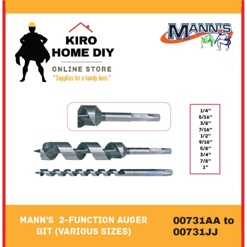 MANN'S  2-Function Auger Bit (Various Sizes) - 00731AA/ 00731BB/ 00731CC/ 00731DD/ 00731EE/ 00731FF/ 00731GG/ 00731HH/ 00731II/ 00731JJ