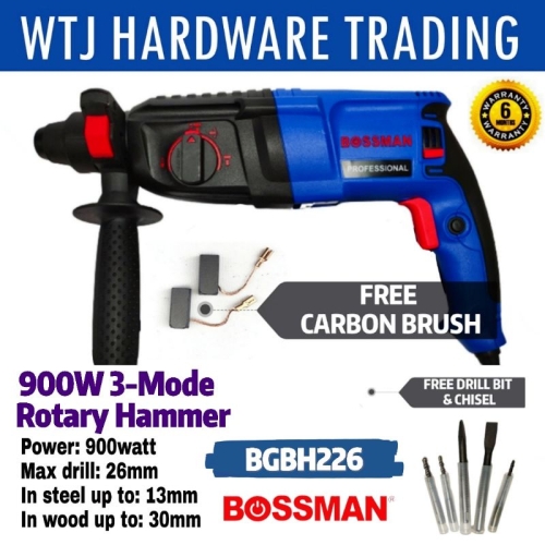 BOSSMAN BGBH226 900W 3 mode Rotary Hammer Drill c/w Accessories 