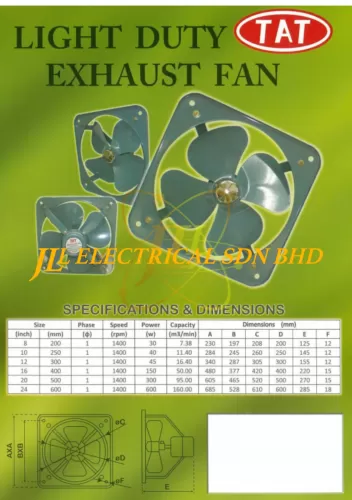 TAT INDUSTRIAL LIGHT DUTY VENTILATOR EXHAUST FAN 240V INDUSTRIAL FAN [8"/10"/12"/16"/20"/24"]