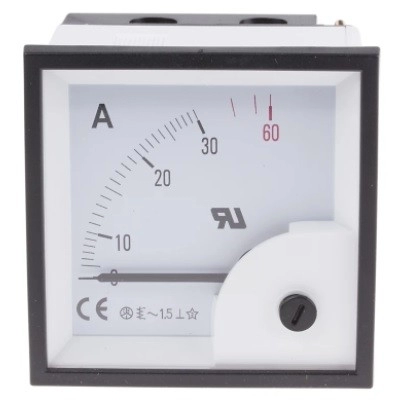 901-0359 - RS PRO Analogue Panel Ammeter 30A AC, 68mm x 68mm, ±1.5 % Moving Iron