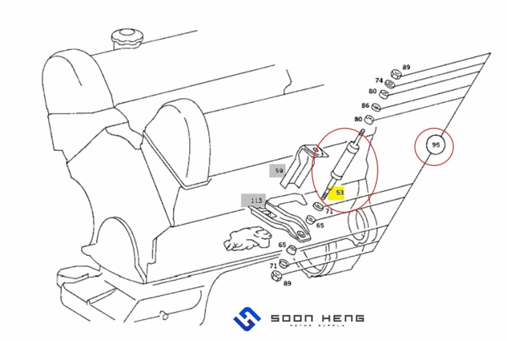 Mercedes-Benz C126, W126, W123, C123, R107 and C107 - Engine Vibration Absorber and Mounting Kit (Original MB)