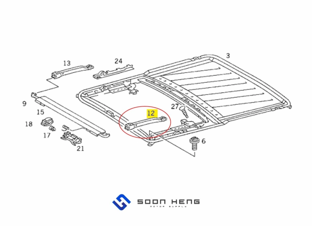 Mercedes-Benz W124, C124, S124, W126, C126, W201 and W463 - Left Sliding/ Lifting Roof Lever (Original MB)