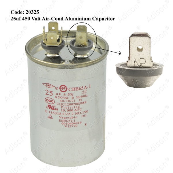 Code: 20325 25 uf 450 Volt Air-Cond Aluminium Capacitor Air Conditioner Aluminium Capacitor Capacitor Parts Melaka, Malaysia Supplier, Wholesaler, Supply, Supplies | Adison Component Sdn Bhd