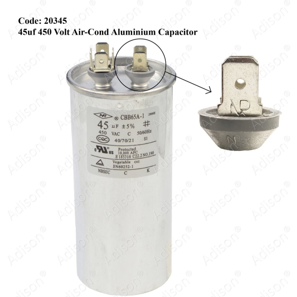 (Out of Stock) Code: 20345 45 uf 450 Volt Air-Cond Aluminium Capacitor Air Conditioner Aluminium Capacitor Capacitor Parts Melaka, Malaysia Supplier, Wholesaler, Supply, Supplies | Adison Component Sdn Bhd