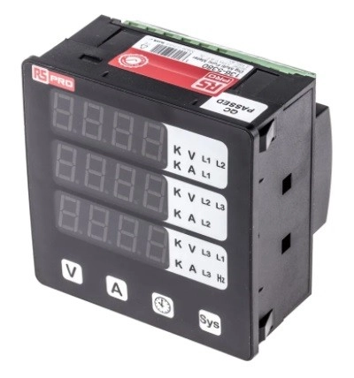 136-5380 - RS PRO LED Digital Panel Multi-Function Meter for AC Current, AC Voltage, Frequency, Hour