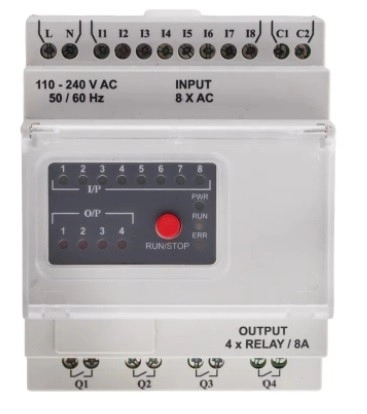 917-6373 - RS PRO Logic Module - 8 Inputs, 4 Outputs, Digital, Relay, ModBus Networking, Computer In